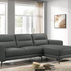 Brand New Grey Leather Modern Style Sectional Sofa 