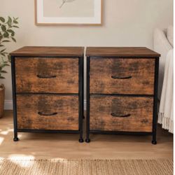 Set of 2 Industrial Fabric-like Nightstands