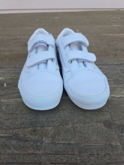 Vans White Boys Leather 2 Strap Old School Shoes Size 2.5Y
