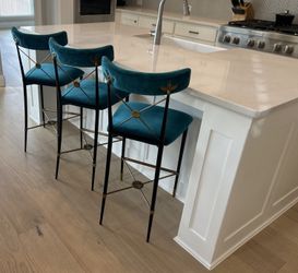 Jonathan Adler Rider Counter Stools, Set of 3, Peacock Velvet