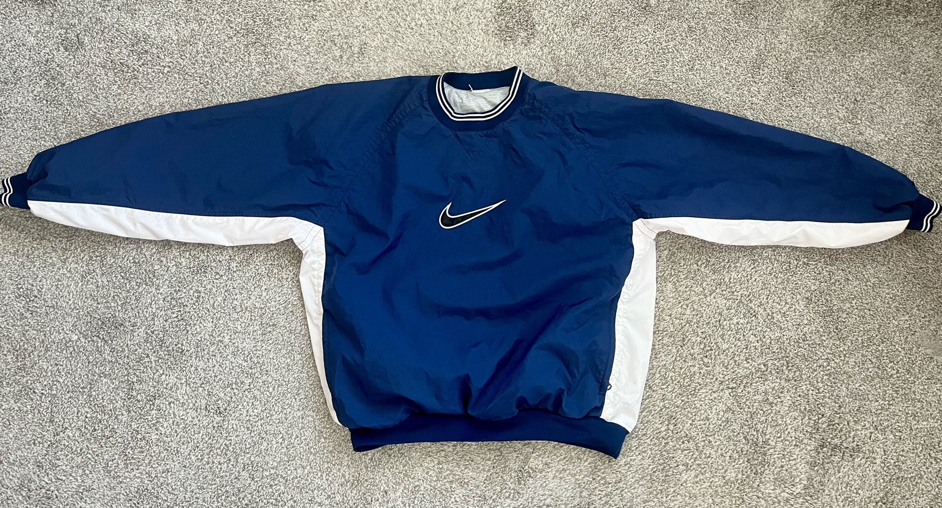 Vintage Nike Center Big Swoosh Windbreaker Pullover Jacket Blue White 