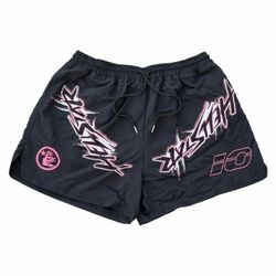 Hellstar Waxed Nylon Athletic Shorts Black Pink Adult Size 2XL XXL Authentic OG Rare