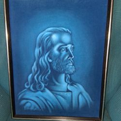 Mid-century Velvet signed Jesus picture 19×25