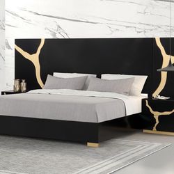 Beautiful Black And Gold Bed Frame With Wall Panels Firm Price Queen $760 Eking $799 All Other Matching Pieces Sold Separately!!!