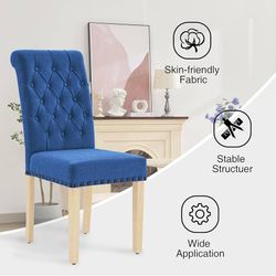 E838 $30  Linen Fabric Dining Chairs Set of 1, Upholstered Dining Room Chair with Wooden Legs, Armless Parsons Chairs for Kitchen Dining Room Living R