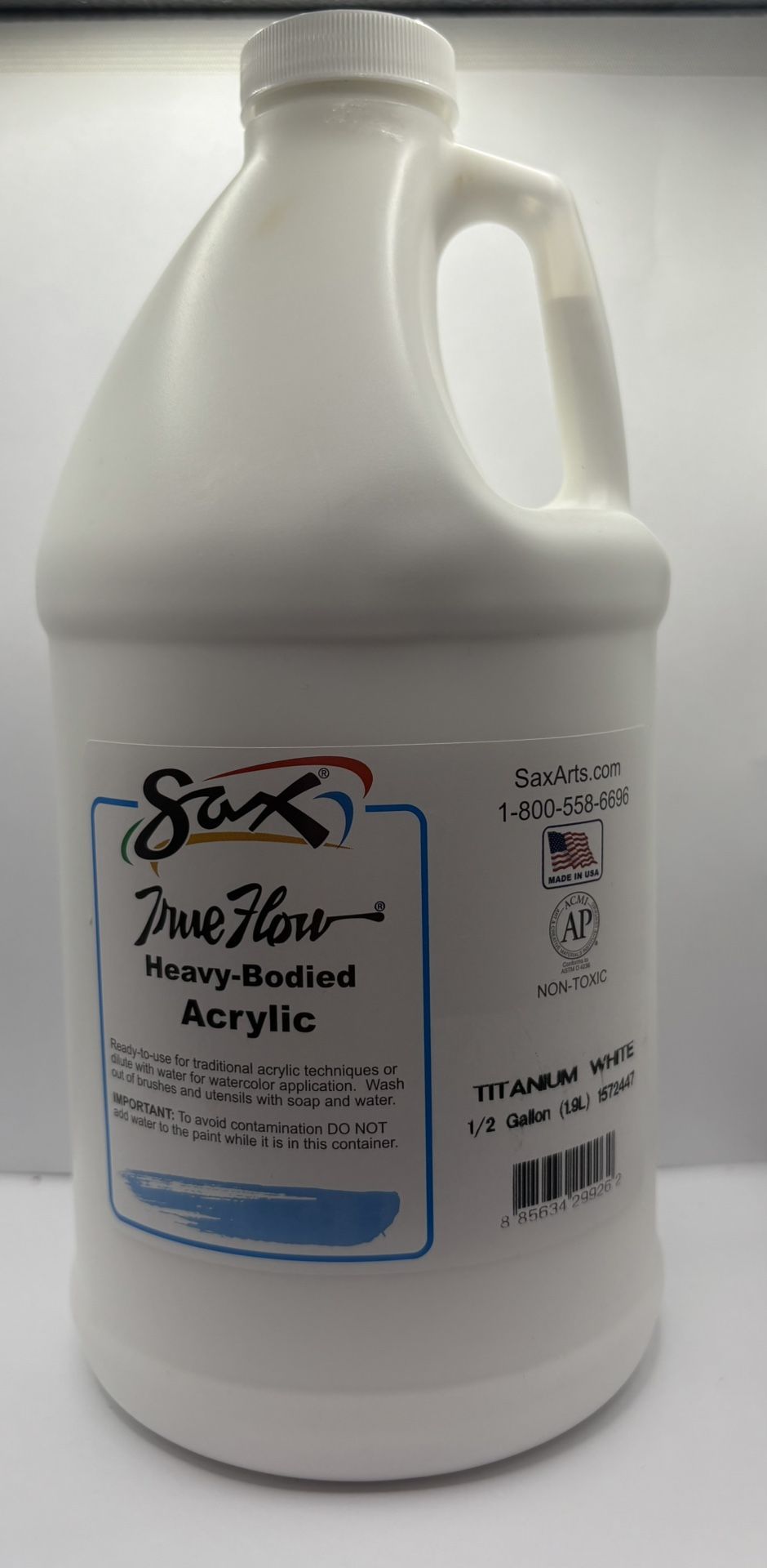 Sax True Flow Heavy Body Acrylic Paint, 1/2 Gallon, Titanium White - 439301, 64 Fl Oz 1.9l