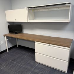 Desk, Lateral File Cabinet & Upper Cabinet Set