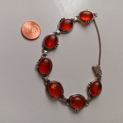 Antique Womens Amber and Sterling Silver Bracelet