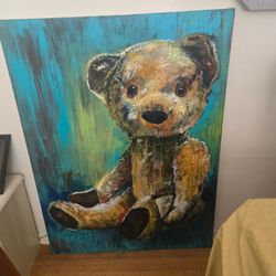 Large Teddy Bear Acrylic Painting on Canvas