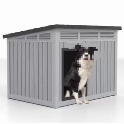 #C Waterproof Dog House, Indoor Outdoor Kennel with Ventilated Design & Sloping Roof for Medium to Large Dogs, Easy to Clean Design Pet Shelter, Grey,