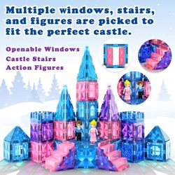 Frozen Toys for Girls Magnetic Tiles 102pcs with 2 Stairs 2 Dolls Princess Castle Building Toys Girls Toys Age 4-5 6-8 Magnetic Blocks Birthday Xmas 