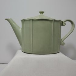 Sur La Table Green Ceramic Teapot Neoclasic Made in Portugal Hand Painted