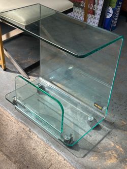 Carlo Perazzi Modern Contemporary Glass Rolling Side Table (1) 20x11 h 21