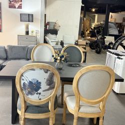 🔥Special Discount (Set of 5)🔥 (The desktop has some imperfections, but they do not affect normal use)Modern farmhouse-style dining and chair set, fe