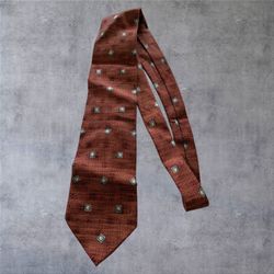 Ermenegildo Zegna Tie Orange Blue Silk Geometric Medallion Disegno Esclusivo Italy