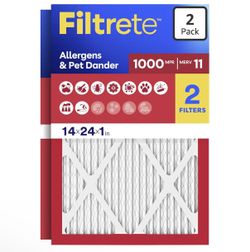 Filtrete 14x24x1 Air Filter, MERV 11, MPR 1000, Allergens & Pet Dander, 3-Month AC and Furnace Filters, Cleaner Air, Reliable Airflow, 2 HVAC Filters