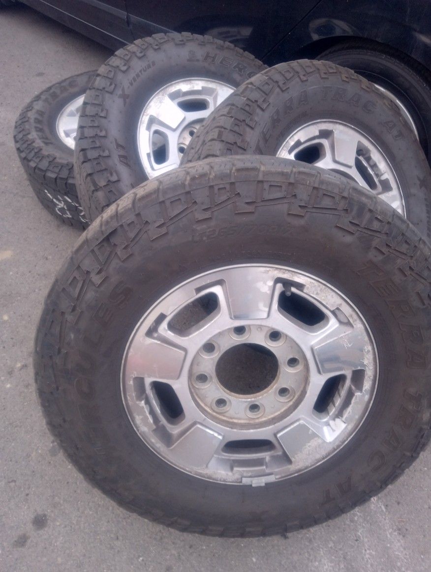 Chevy and GMC 8-lug wheels and tires 265/70/17 LT heavy duty. Dot 2023