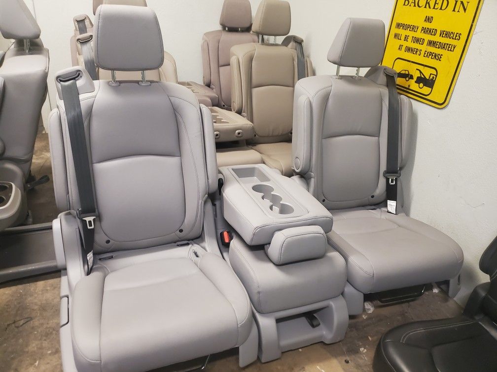 Brand New Gray Leather Bucket Seats With Seatbelts And Middle Seat