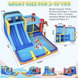 Whubefy 15x9.95 Bounce House Water Slide Park For Kids 3-6 