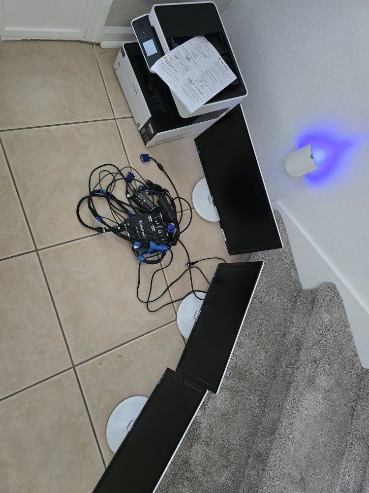 Epson Printer And 3 Moniters That Work With Cables And Connectors
