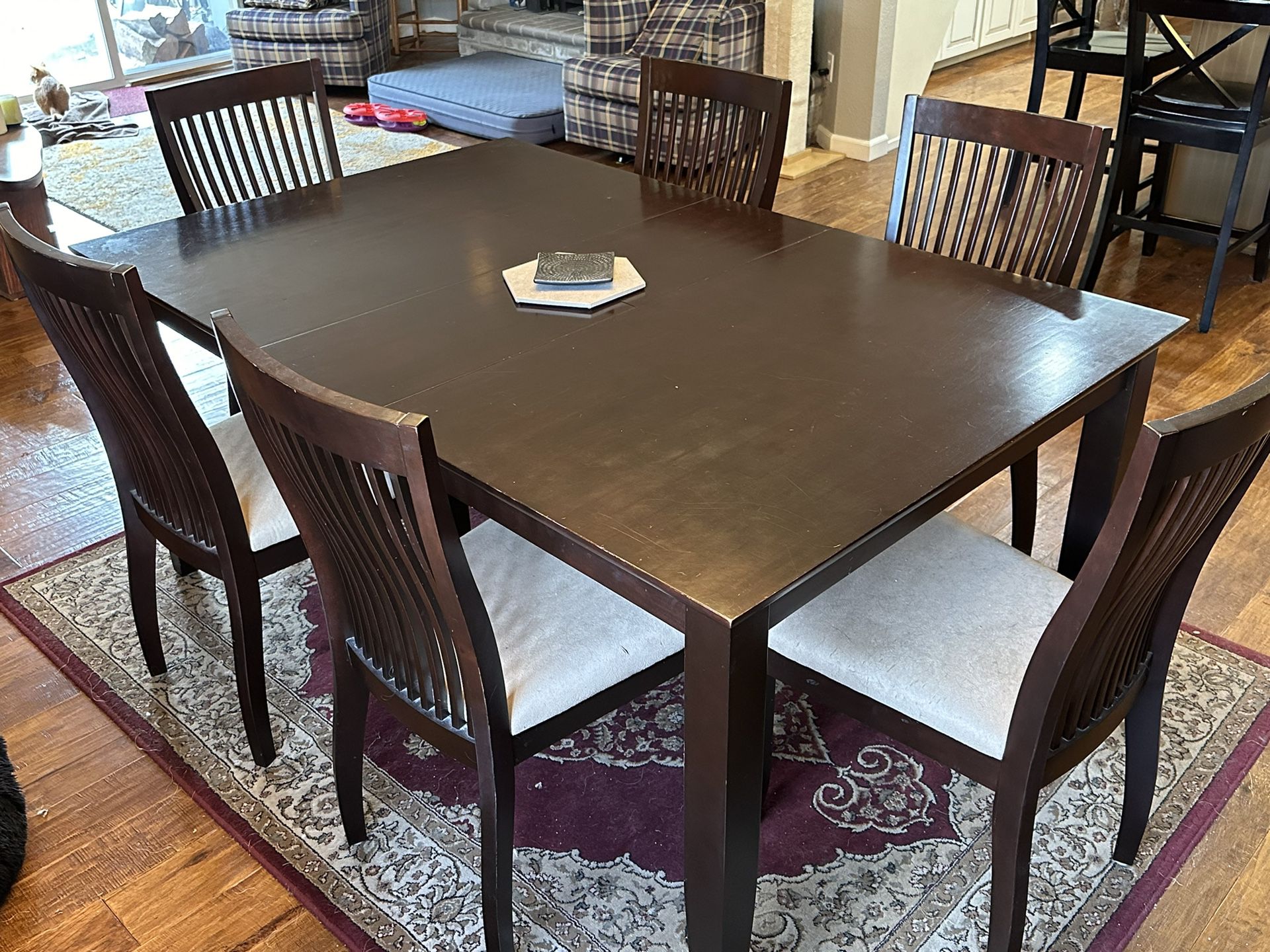 Solid Wood Dining Table, 6 Chairs and Buffet 