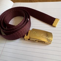 Pierre Cardine Vintage Women’s Burgundy Brown Canvas Gold Plated buckle Belt