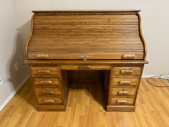 Oak Roll-Top Desk with Tons of Storage