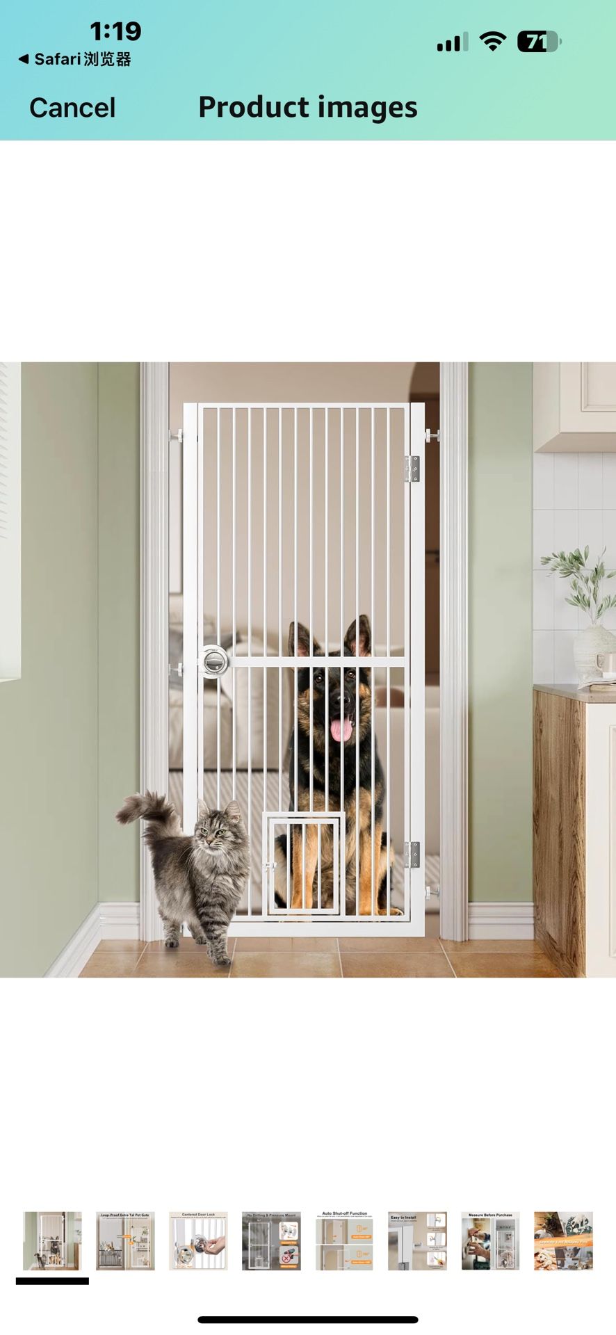 NEW IN BOX 61" Extra Tall Cat Gate for Doorway, Adjustable Wide 30.2"-32.6" Dog Door with Cat Door, Suitable for Doorways or Kitchen, No Drilling Pres