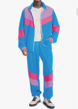 XL 80s Outfit for Men 90s Costumes 2 Piece Long Sleeve Track Suit Set
