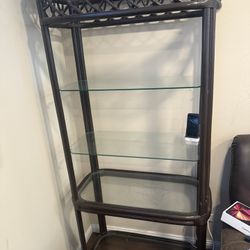 Bamboo and Glass Tables and Display Shelf