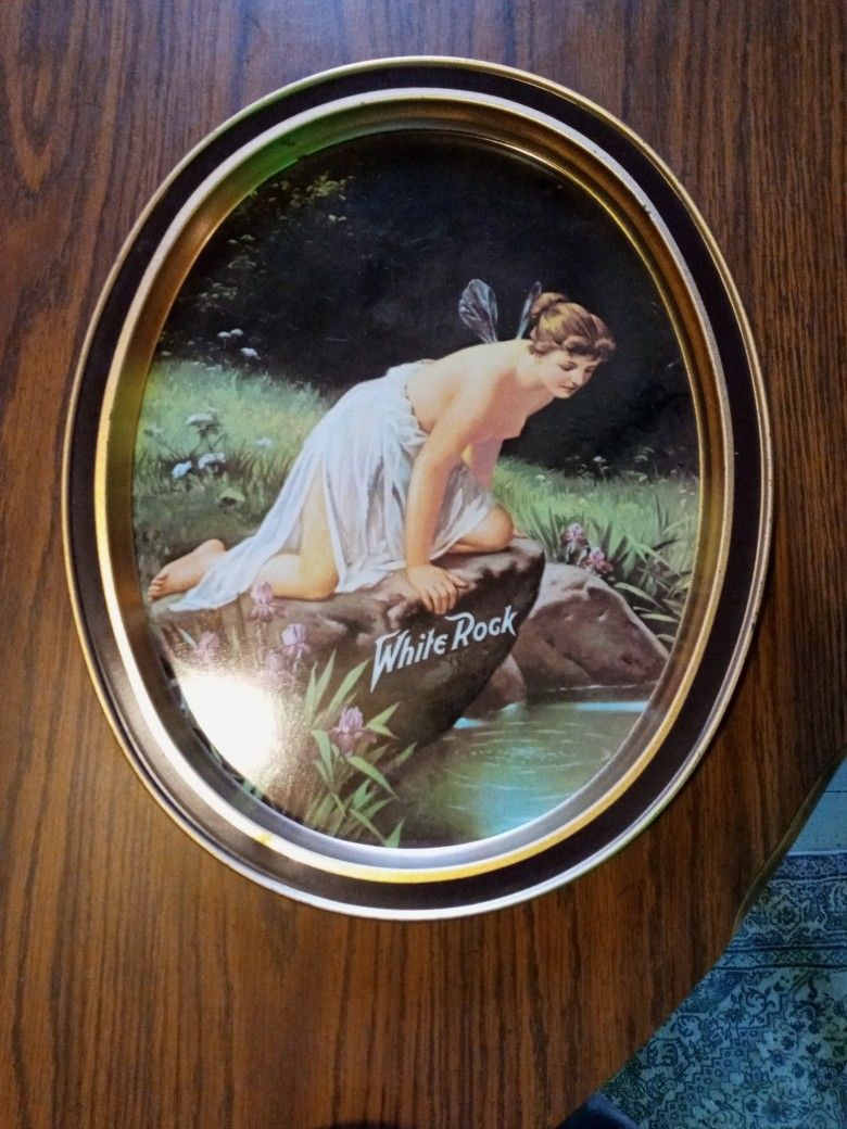 Vintage Metal White Rock Tray.