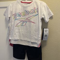 Reebok 3 Piece Outfit Girls Size 5 Tshirt, Biker Shorts, & Tank Top