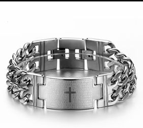 New Men’s 7.9 inch Titanium Steel Cross Cuban Bracelet