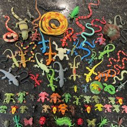 Toy Snakes, Frogs, Insect Figures Lot of 81 - Various Sizes