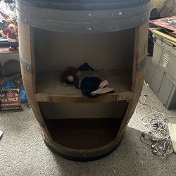 rustic wooden wine barrel bar or storage cabinet store display heavy duty