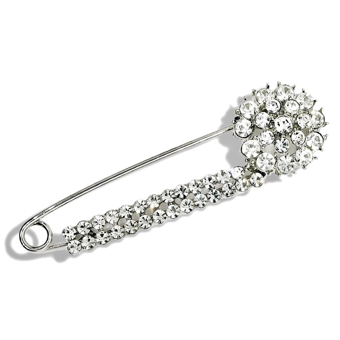 New Silver Rhinestone Vintage Flower Charm Large Metal Safety Pin Fashion Brooch