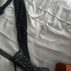 Black Thigh High Pumps