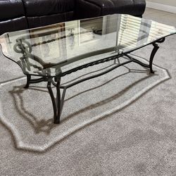 Glass Top Coffee Table – Wrought Iron Base – Sturdy & Stylish