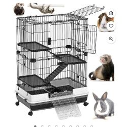 Mcage X-Large Deluxe 4-Level Indoor/Outdoor Rolling Rabbit Hutch Cage for Ferret Squirrel Chinchilla Solid Platform Ramp Mesh Floor Easy Clean Pan 