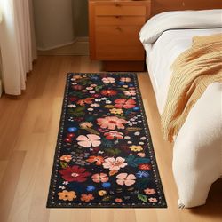 2x6 Rug Runners for Hallways Non Slip Washable Runner Rug with Rubber Backing Sound Absorbing Vintage Boho Floral Low Pile Thin Rug for Kitchen Bedroo