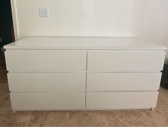 IKEA White 6 Drawer Dresser with Glass Top