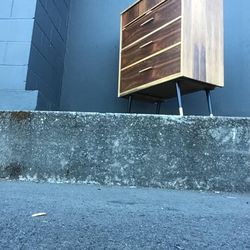 Gorgeous MCM Walnut Dresser With Brass Hardware And Modern Twist