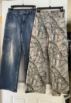 Bundle (2) Camo Cargo Pants Gray Green & No Boundaries Wide Legs