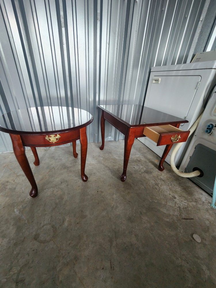 Matching Pair Of Real Wood End Tables. Real Old, Good Wood.