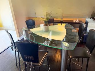 Used Modern Glass Dining Table with 6 Chairs