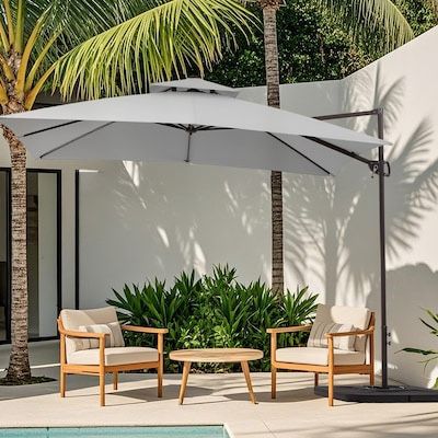10-ft Iron Light gray Crank Cantilever Patio Umbrella with Base