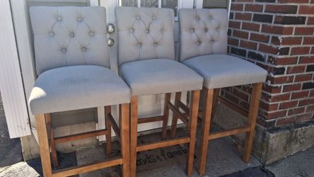 Set of 3 Tufted Upholstered Bar Stools