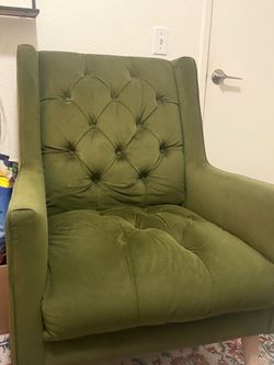 Green Velvet Tufted Wingback Accent Chair