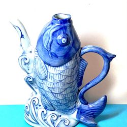 Asian Lucky Porcelain Fish Pitcher