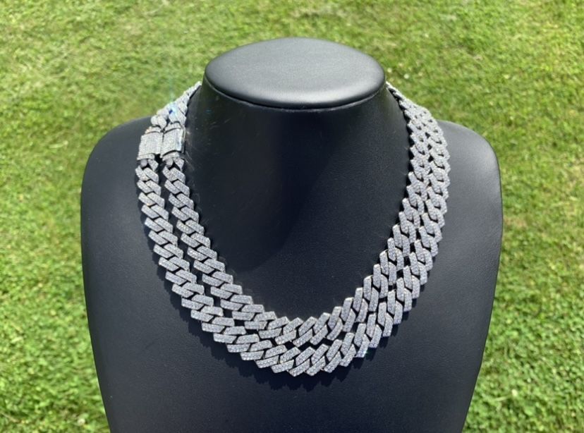 14k White Gold Plated Cuban Link Chain 14mm 18” 20” 22”Iced out Premium Choker Necklace Box Clasp